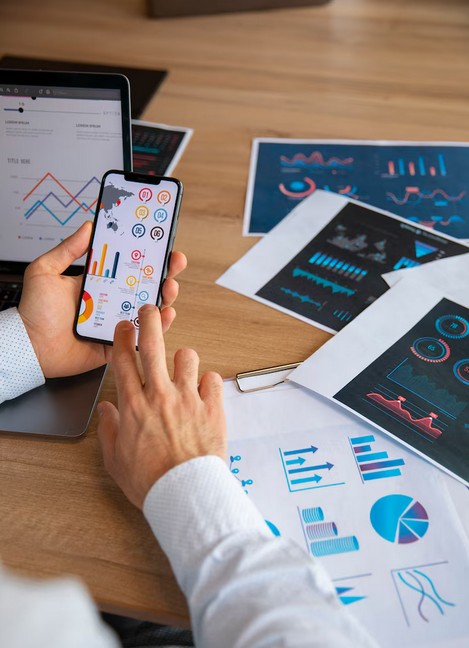 Advertising & Marketing Content Solutions Hand holds a phone with Market translation Content