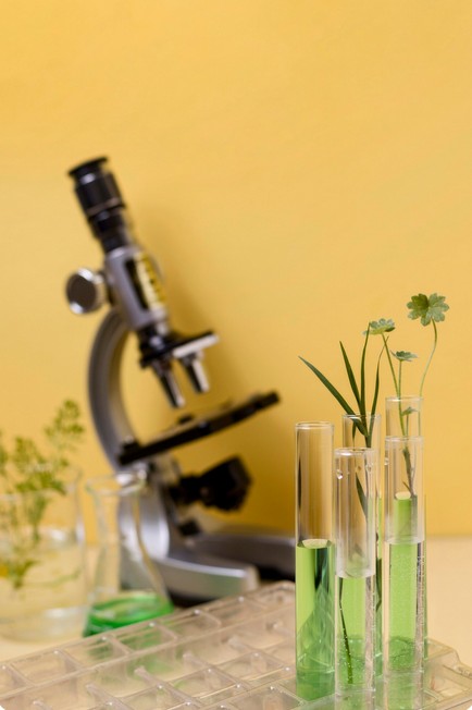 Biotechnology Translation Services samples and a microscope for a biotech research