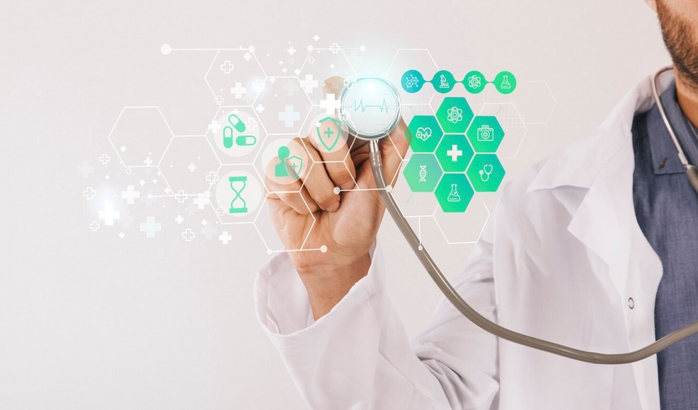 Life Science Translation: Why the Subject Matter Expert is Non-Negotiable. a doctor using a stethoscope on a virtual screen which displays medical icons