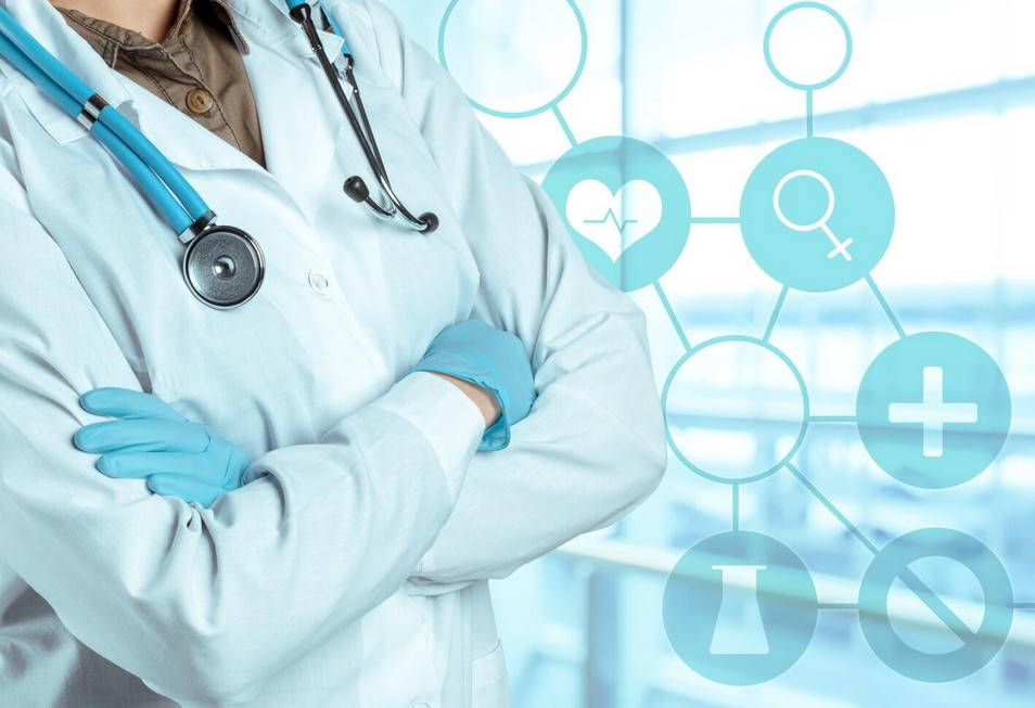 Beyond Terminology: Expert Translation for Your Most Critical Life Science Documents. a doctor with a stethoscope and medical icons displayed on a virtual screen