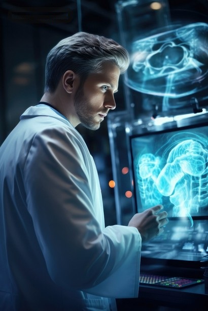 The Essential Full Steps Guide to Flawless Life Science Translation. doctor on front of a screen which displays medical analysis