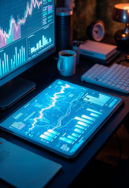 image showing tablet and pc displaying banking data