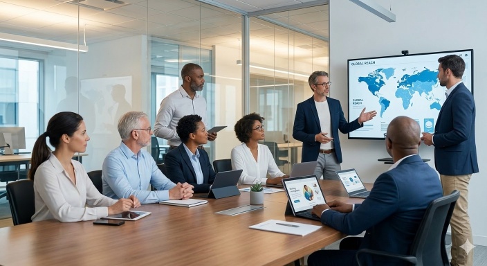 employees at a meeting