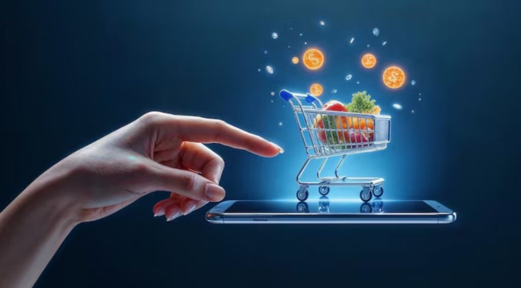 Why Language, Not Location, Defines the New Global Retailer. an illustration shwoing a hand indicates to a shooping cart on a smartphone