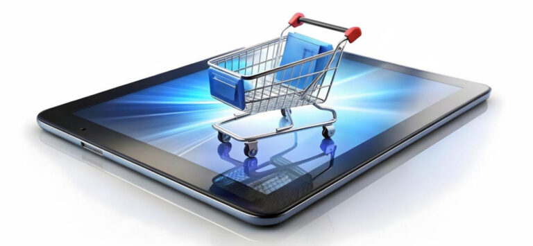 conceptual foto of a tablet on it a shopping cart