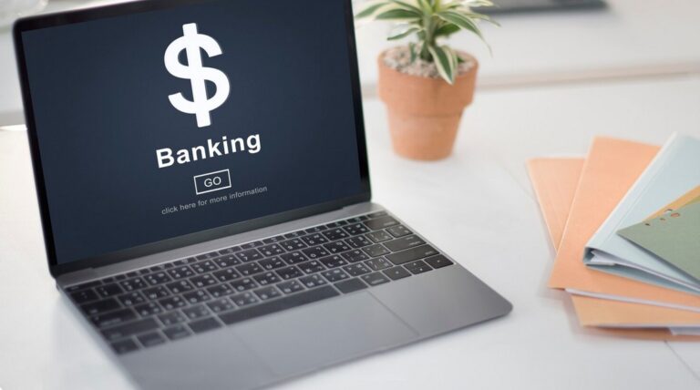 image showing a laptop with the word banking